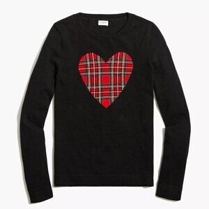 J.Crew Tartan Heart Teddie Sweater Cotton- Black/Red - Women's Sz.XXS‎
